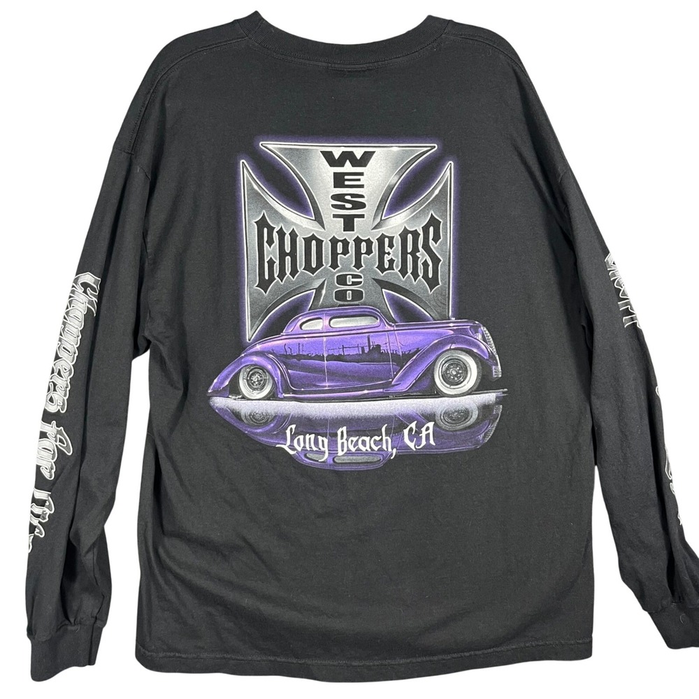 Vintage Y2K Jesse Who WEST COAST CHOPPERS Black Long Sleeve XL Purple Hot Rod